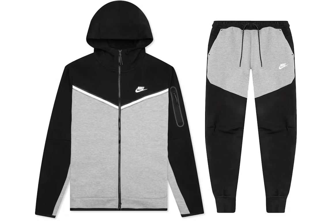 Nike Sportswear Tech Fleece Full Zip Hoodie & Joggers Set - Black Dark Grey Heather White