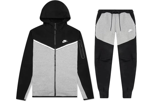 Nike Sportswear Tech Fleece Full Zip Hoodie & Joggers Set - Black Dark Grey Heather White