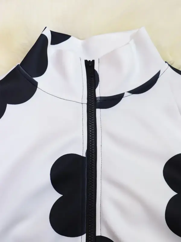 Black and White Color Block Plus Size Short Jacket For Women - Image 5