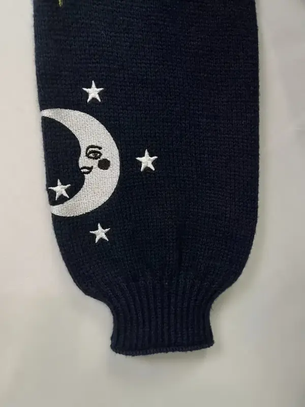 Sun & Moon Pattern Crop Knitted Cardigan For Women - Image 6