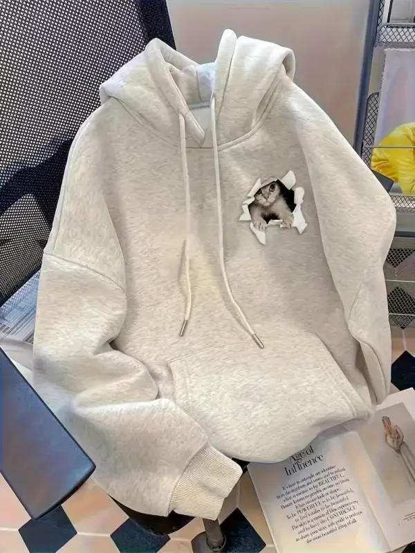 Cat Print Hoodie - Image 5