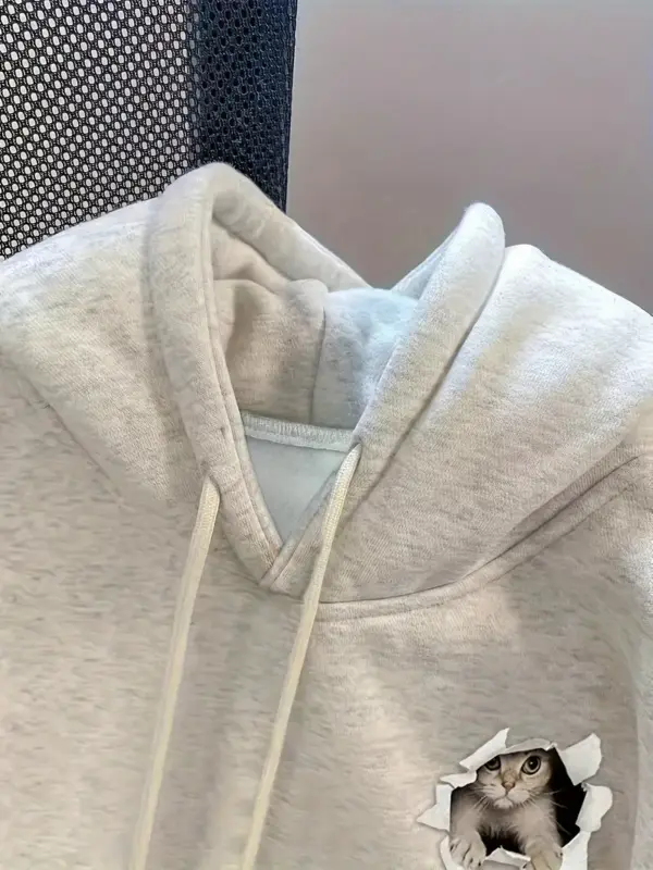 Cat Print Hoodie - Image 2