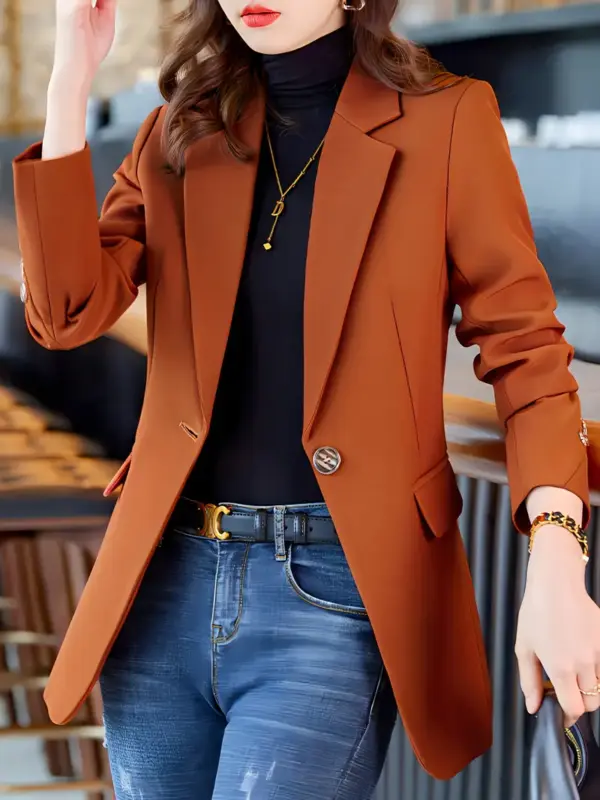 Elegant Orange Blazer with Golden Buttons For Women - Image 6