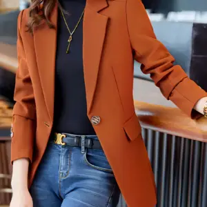 Elegant Orange Blazer with Golden Buttons For Women