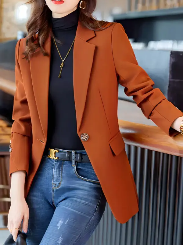 Elegant Orange Blazer with Golden Buttons For Women