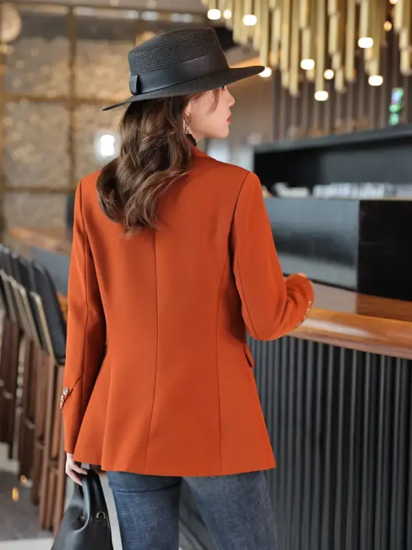 Elegant Orange Blazer with Golden Buttons For Women - Image 4