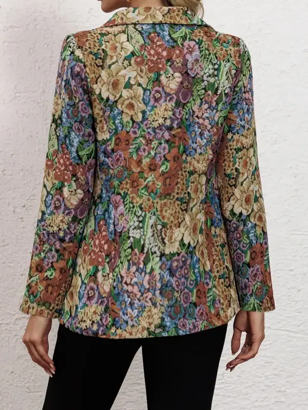 Elegant Vintage Floral Long Sleeve Blazer - Image 3