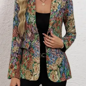 Elegant Vintage Floral Long Sleeve Blazer