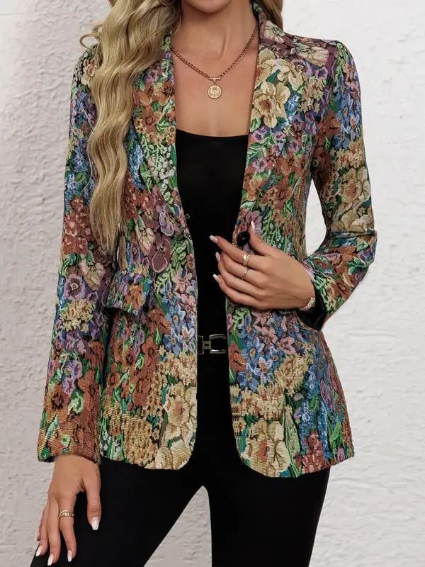 Elegant Vintage Floral Long Sleeve Blazer