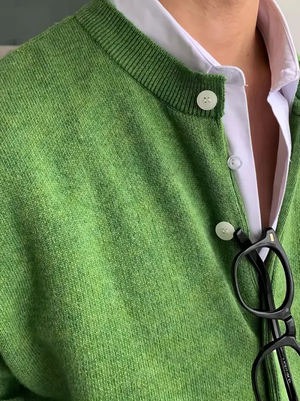 Men's Casual Knit Cardigan Sweater in Green Color - Image 9