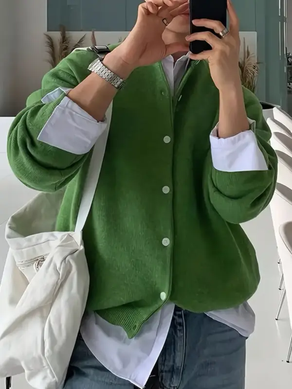 Men's Casual Knit Cardigan Sweater in Green Color - Image 6