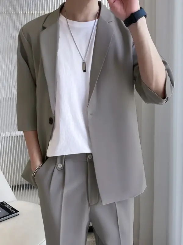 Men's Casual Three Quarter Length Sleeve Blazer - Image 5