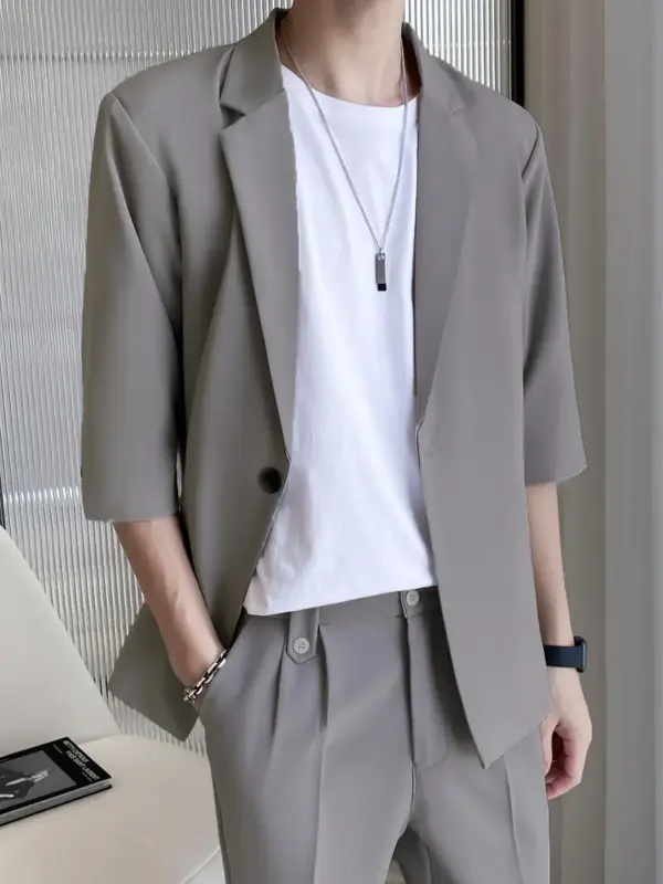 Men's Casual Three Quarter Length Sleeve Blazer - Image 4