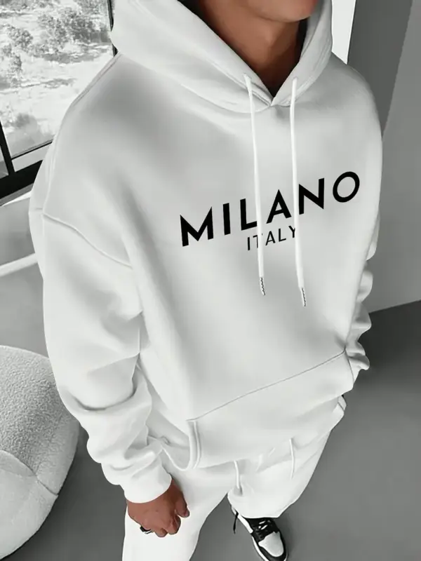 Men's Cozy Pullover Sweatshirt with Kangaroo Pocket And Letter Print