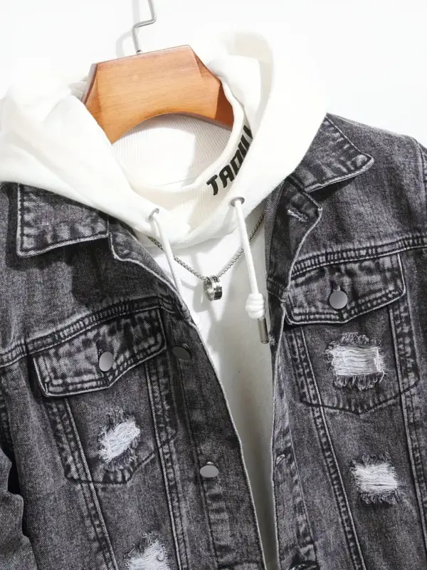 Men's Distressed Denim Jacket - Image 4