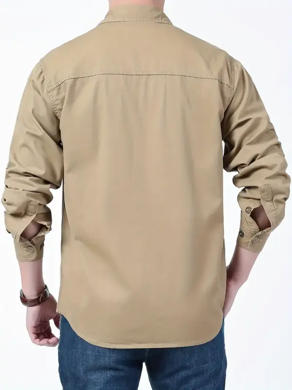 Men's Solid Long Sleeve Cargo Shirt - Image 5