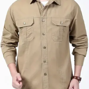 Men's Solid Long Sleeve Cargo Shirt