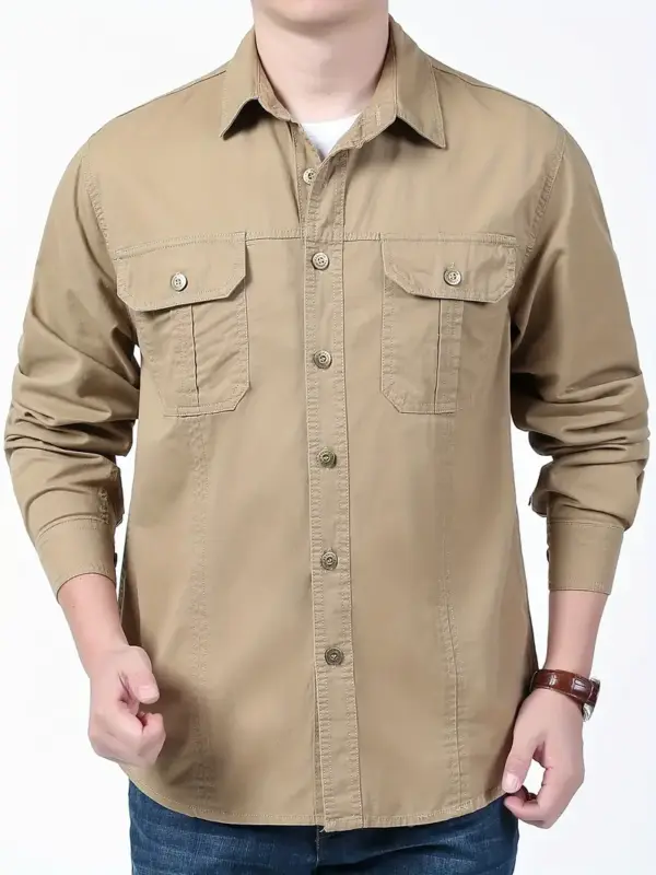 Men's Solid Long Sleeve Cargo Shirt