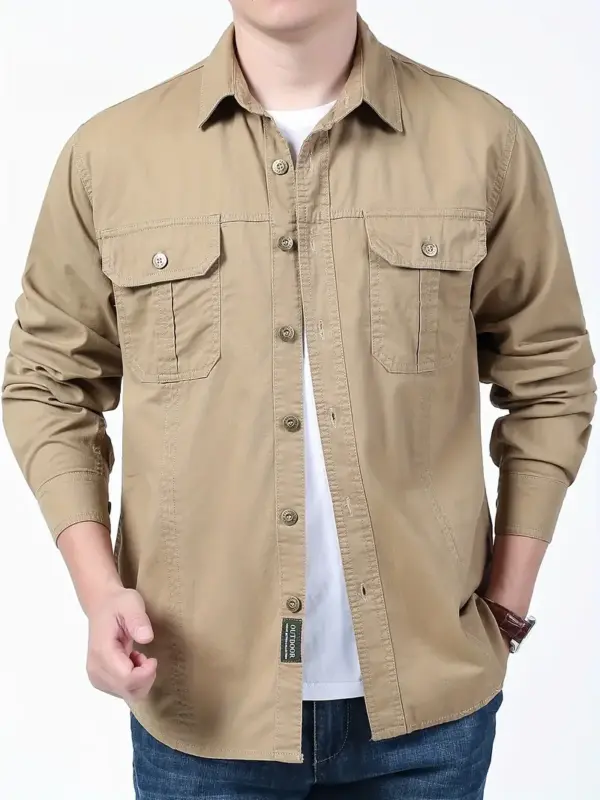 Men's Solid Long Sleeve Cargo Shirt - Image 6