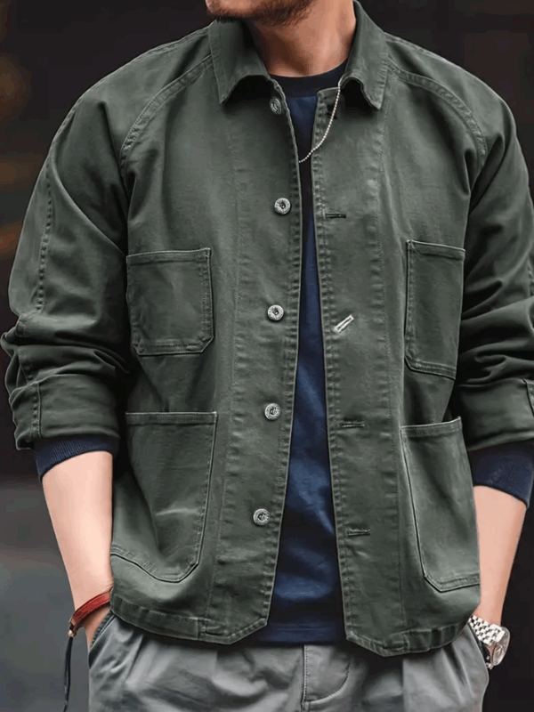 Men's Vintage Jacket Loose Fit with Multiple Pockets