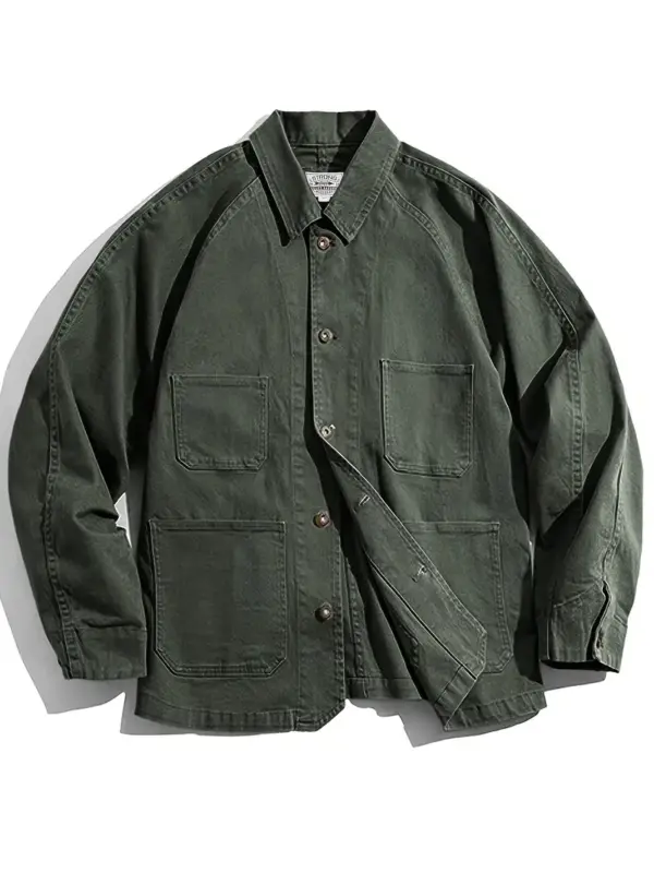 Men's Vintage Jacket Loose Fit with Multiple Pockets - Image 9