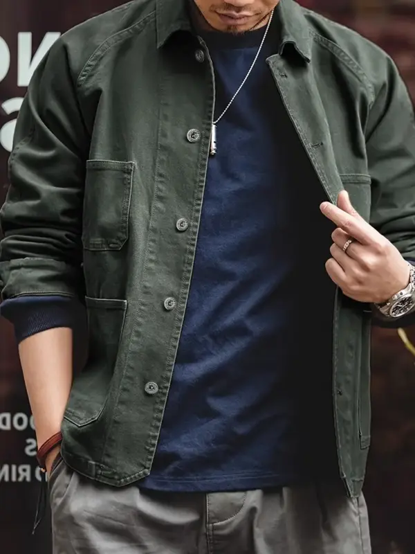 Men's Vintage Jacket Loose Fit with Multiple Pockets - Image 3