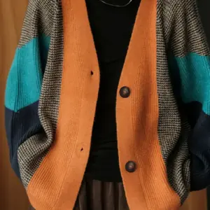 Unisex Color Block Drop Shoulder Knitted Cardigan