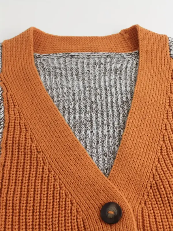 Unisex Color Block Drop Shoulder Knitted Cardigan - Image 6