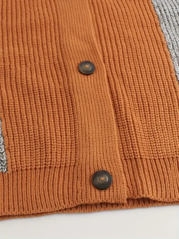Unisex Color Block Drop Shoulder Knitted Cardigan - Image 5