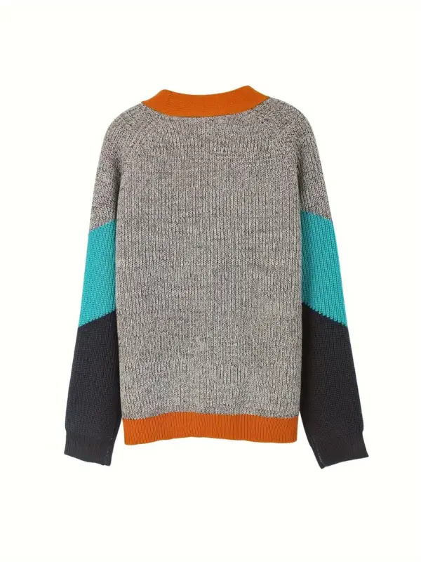 Unisex Color Block Drop Shoulder Knitted Cardigan - Image 4