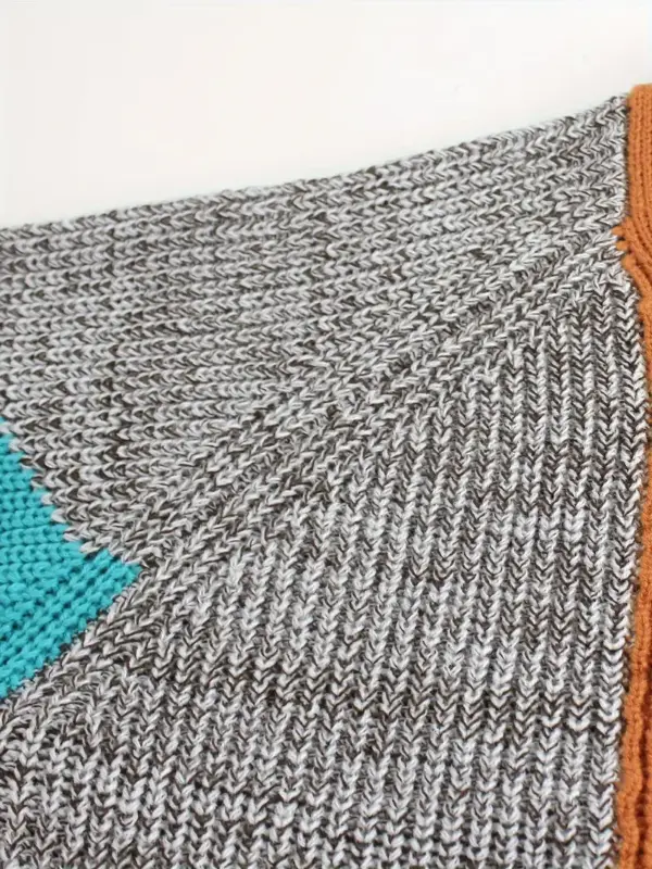 Unisex Color Block Drop Shoulder Knitted Cardigan - Image 3
