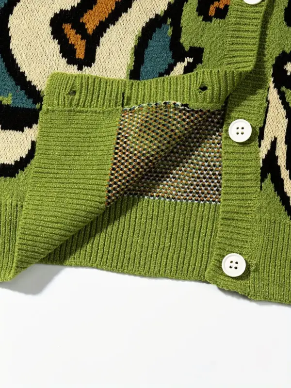 Unisex Loose Casual Retro Style Letter Cartoon Button-Up Cardigan Sweater - Image 6