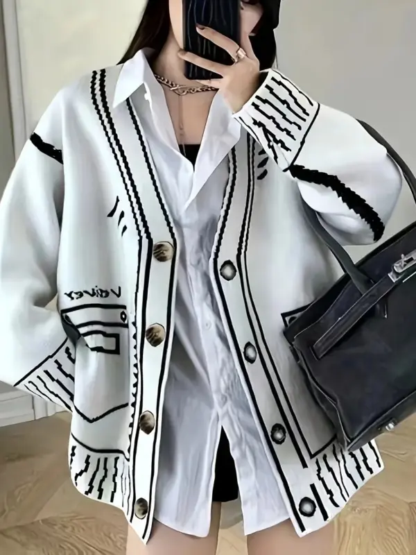 Unisex Oversized Fashion Graffiti Pattern Cardigan