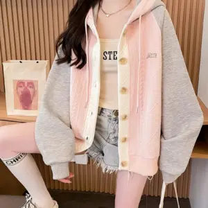 Women's 3 Color Block Design with Lettering Casual Hoodie