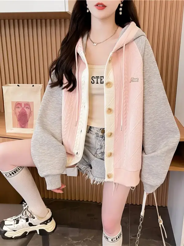 Women's 3 Color Block Design with Lettering Casual Hoodie