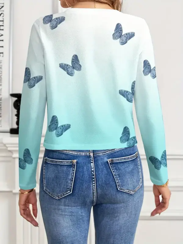Women's Casual Butterfly Print Cardigan - Image 4