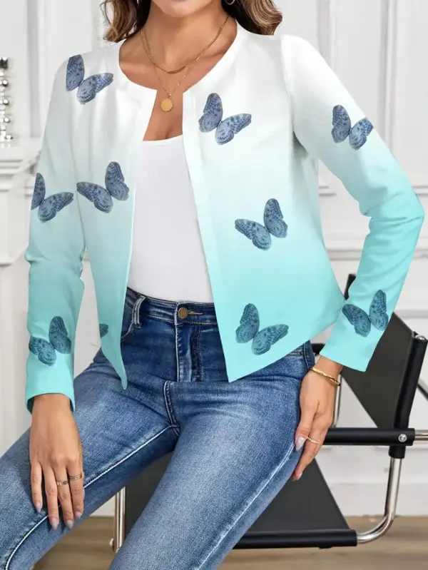 Women's Casual Butterfly Print Cardigan