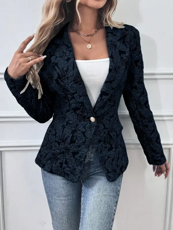 Women's Elegant Floral Jacquard Blazer - Image 5