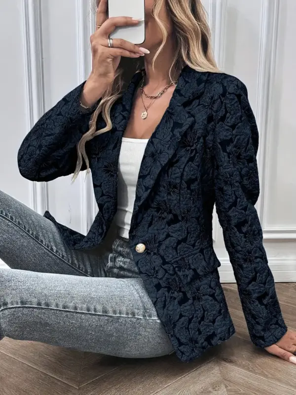 Women's Elegant Floral Jacquard Blazer - Image 4
