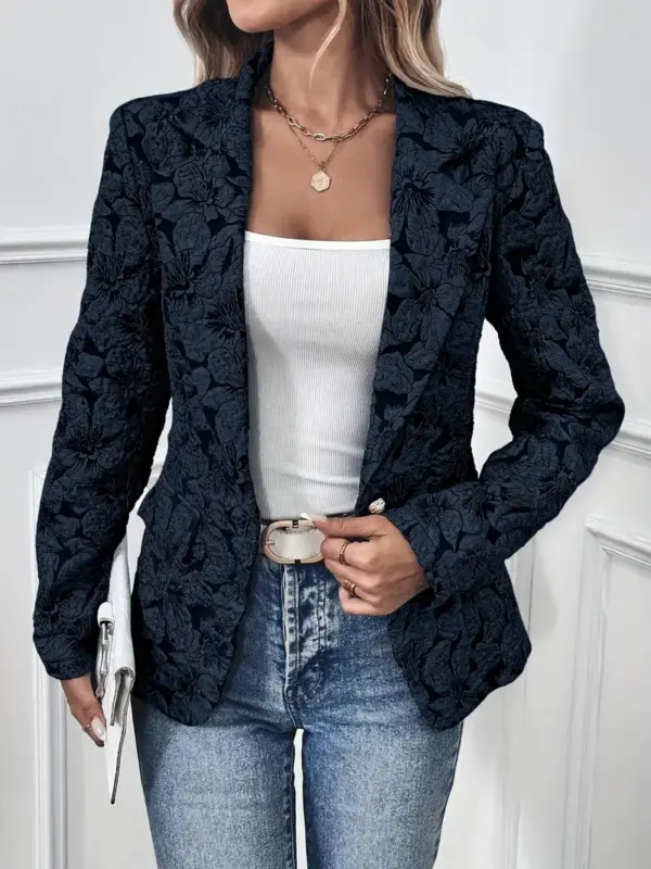 Women's Elegant Floral Jacquard Blazer - Image 2