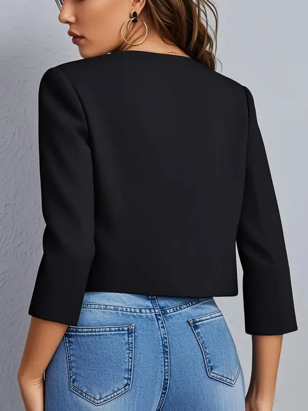 Women's Elegant Open Front Crop Blazer With 3/4 Sleeve - Image 3