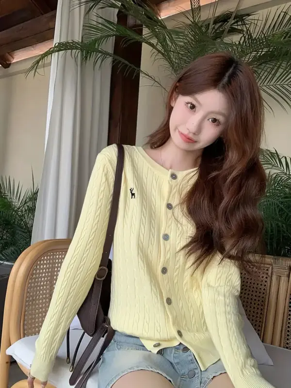 Women's Petite Korean-Japanese Style Slim Fit Cable Cardigan - Image 6