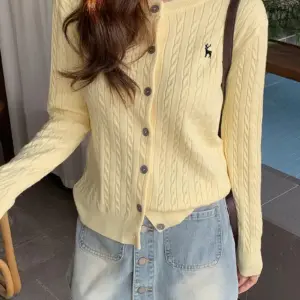 Women's Petite Korean-Japanese Style Slim Fit Cable Cardigan