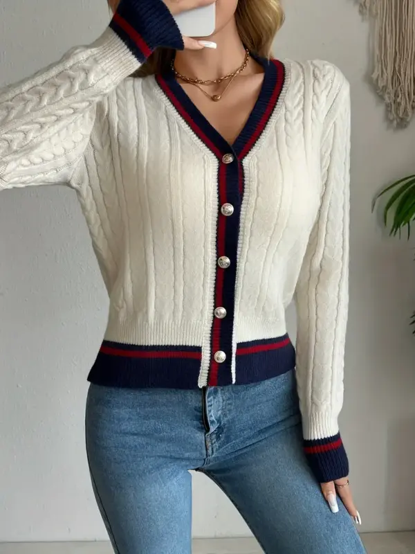 Women's Slim Fit V-Neck Long Sleeve In White