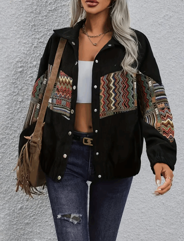 Women's Stylish Geometric Print Long Sleeve Casual Jacket - Image 6