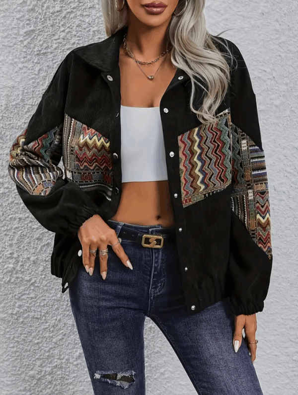 Women's Stylish Geometric Print Long Sleeve Casual Jacket - Image 5