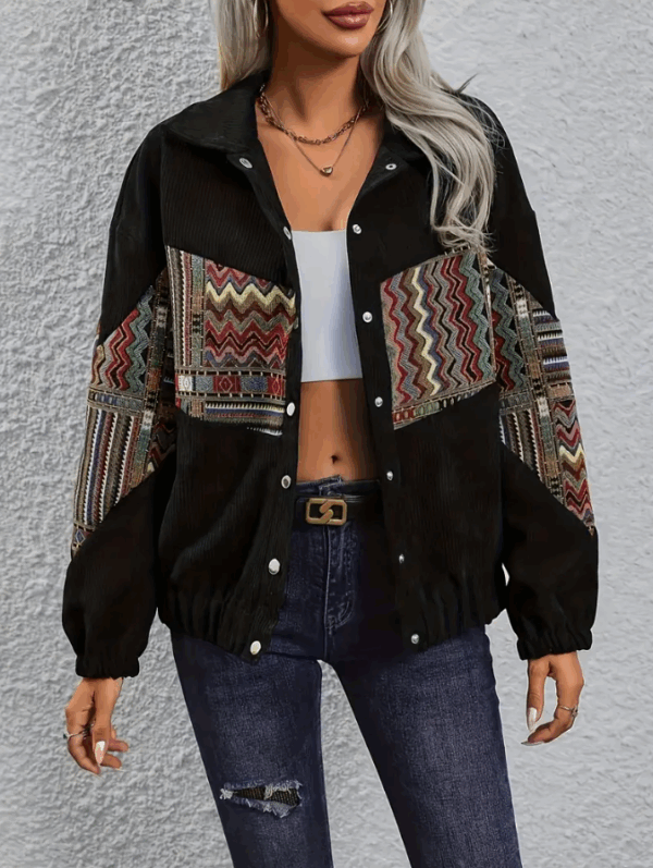 Women's Stylish Geometric Print Long Sleeve Casual Jacket - Image 3