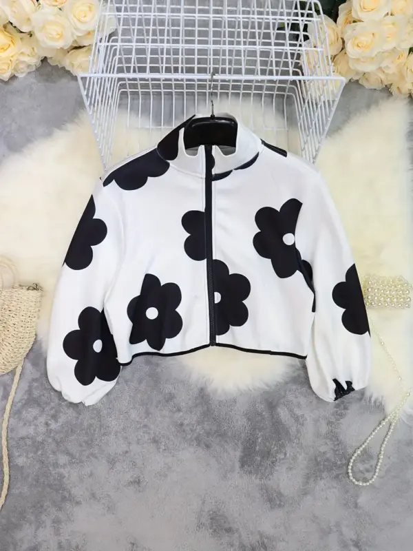 Black and White Color Block Plus Size Short Jacket For Women - Image 4