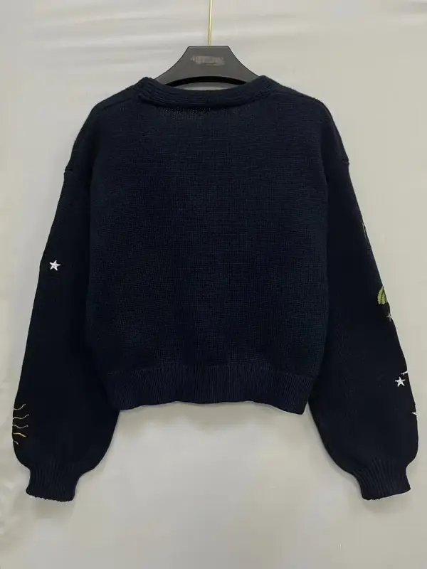 Sun & Moon Pattern Crop Knitted Cardigan For Women - Image 3