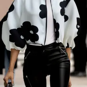 Black and White Color Block Plus Size Short Jacket For Women